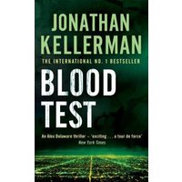 "Blood Test book by Jonathan Kellerman, dark green cover with cityscape and bold white title text"
