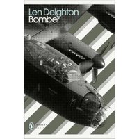 "Len Deighton Bomber book cover with vintage aircraft illustration and diagonal striped background"