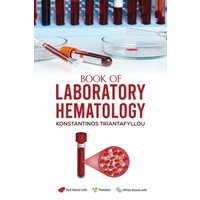 "Book of Laboratory Hematology with red and white blood cell illustrations on a white background"