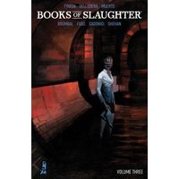 "Books of Slaughter Vol. 3 by Boom! Studios, dark cover with figure in white shirt holding a book in a dimly lit tunnel"