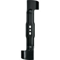 Black Bosch lawnmower blade, 340mm, with two central mounting holes, designed for Rotak 18V-34 models.