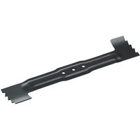 Black Bosch leaf collect blade with serrated edges and three mounting holes for AdvancedRotak 750 lawnmowers.