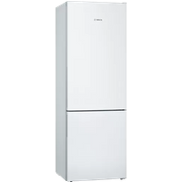 White Bosch KGE49AWCAG 201cm freestanding fridge freezer with sleek design and bottom freezer compartment.
