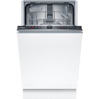 Bosch SPV2HKX42G slimline dishwasher, 45cm, fully integrated, white front panel, open door showing racks.