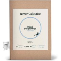 Bower Collective Fabric Conditioner Fresh Linen Refill 5L in a brown box with white label and tap dispenser.