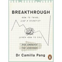 Book titled "Breakthrough" by Dr. Camilla Pang, featuring abstract line art and handwritten text on a graph paper background.