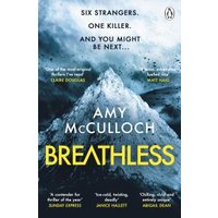 "Book cover for 'Breathless' by Amy McCulloch, featuring icy mountain peaks and bold yellow title text."