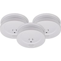 White Brennenstuhl wireless smoke detector with circular design and central test button, shown in a set of three.