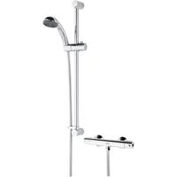 Chrome Bristan Zing bar shower with cool touch valve, adjustable riser rail, and handheld showerhead.