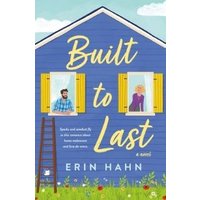 Blue house with yellow shutters, two people in windows, ladder leaning against house, "Built to Last" in yellow text.