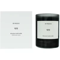 Byredo Chai Candle 240g in a sleek black glass jar with a minimalist white label and matching white box.