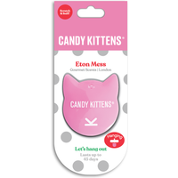 Pink Candy Kittens 3D air freshener shaped like a cat head, labeled "Eton Mess," on a polka dot backing card.