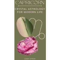 "Green book titled 'Capricorn' with pink crystal and abstract art on cover, subtitle 'Crystal Astrology for Modern Life'"