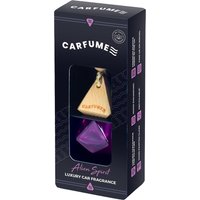 Black box with Carfume Luxury Alien Spirit car air freshener, featuring a wooden cap and purple geometric glass bottle.