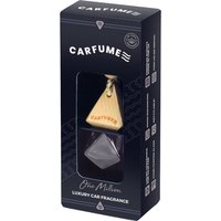 Carfume Luxury One Million car air freshener with wooden cap and black geometric bottle in sleek black packaging.