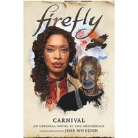 "Carnival novel cover featuring a woman with curly hair and a man with gray hair, set against a painted backdrop."