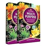 GROWMOOR Multi Purpose Potting Compost, two 60L bags, colorful floral packaging with orange and yellow flowers.