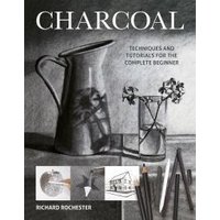 "Charcoal drawing book with pitcher and flowers on cover, includes pencils and drawing tutorials for beginners"