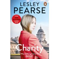 "Charity book by Lesley Pearse, woman in red coat, historical building background, over ten million copies sold badge"