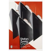 "Book cover for Stefan Zweig's 'Chess' featuring abstract black and white ship shapes on a red background"