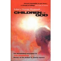 "Children Of God book cover featuring a silhouette of a child against a fiery orange and red sky background"