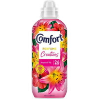 Comfort Tropical Lily Fabric Conditioner, 780ml bottle with pink lilies and green leaves design, white cap.