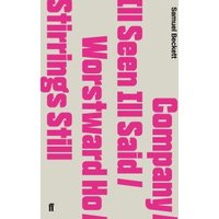 Beige book cover with bold pink text listing titles: "Company," "Ill Seen Ill Said," "Worstward Ho," "Stirrings Still."