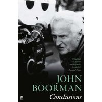 Black and white book cover of "Conclusions" by John Boorman featuring a man beside a film camera.