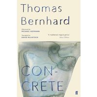 "Book titled 'Concrete' by Thomas Bernhard, abstract watercolor cover in blue and gray tones."