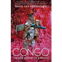 "Congo book by David Van Reybrouck, cover with masked figure in foliage, red background, white title text"