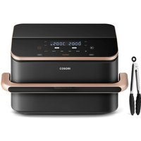 Black and rose gold COSORI Dual Blaze Twinfry 10-Litre Air Fryer with digital display and control panel.