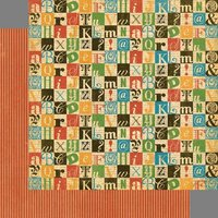 "Graphic 45 Create scrapbook paper with colorful alphabet tiles and orange striped reverse side"