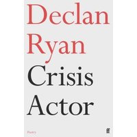 "Crisis Actor book by Declan Ryan, white cover with red and black text, small 'f' logo at bottom right"