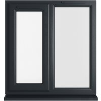 Grey/white uPVC double glazed window, left hung, 905mm x 965mm, clear glass, sleek modern frame design.