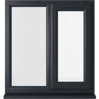 Crystal Double Glazed uPVC window, grey exterior, white interior, right hung, 905x965mm, clear glass panes.
