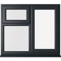 Grey and white uPVC window, double glazed, 1190mm x 1190mm, with top and right sections hung, clear glass panes.