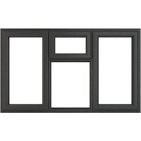 Grey/white uPVC double glazed window, 1770mm x 1115mm, with top, left, and right hung clear panels by Crystal.