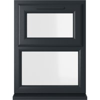 Crystal double glazed uPVC window, grey frame, white interior, top opening, 610x965mm, clear glass.