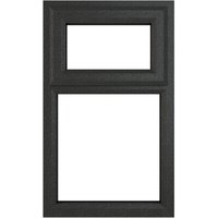 Crystal double glazed uPVC window, grey frame, top opening, 905x1115mm, clear glass, white interior.