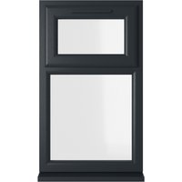 Grey/white uPVC double glazed window, top opening, 905mm x 965mm, clear glass, rectangular frame.