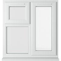 White Crystal double glazed uPVC window, top and right hung, 905x965mm, with clear glass panels.