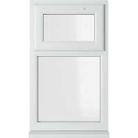 White uPVC window with double glazing, top opener, clear glass, 610mm x 1115mm, rectangular frame.