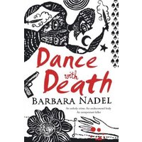 "Book cover 'Dance With Death' by Barbara Nadel, features abstract black and white art with red title text."