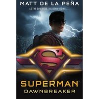 "Superman Dawnbreaker book cover with lightning, silhouette of a young man, and red Superman logo."