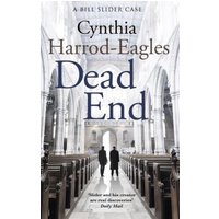 "Dead End" book by Cynthia Harrod-Eagles, cover with two figures in a cathedral aisle, gothic arches above.