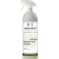 Delphis Eco Antibacterial Sanitiser, 700ml spray bottle, white label with green text and logo, grey cap.