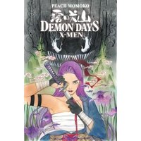 "Demon Days comic book cover with purple-haired warrior holding a sword, surrounded by mystical forest and flowers"