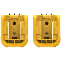 Yellow DeWalt DXL battery holder for XR and Flexvolt batteries, featuring dual slots and sturdy plastic construction.