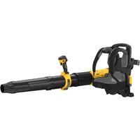 Black and yellow DeWalt Flexvolt backpack blower with dual 54V battery slots and ergonomic harness.