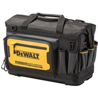 Black and yellow DeWalt 20-inch tool bag with multiple pockets, sturdy handles, and reinforced base.